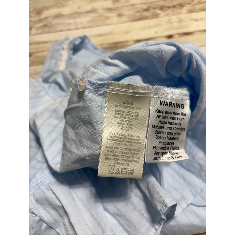 Eileen West Sleeveless Short Nightgown Large Blue Stripes White Lace Feminine - Picture 5 of 6